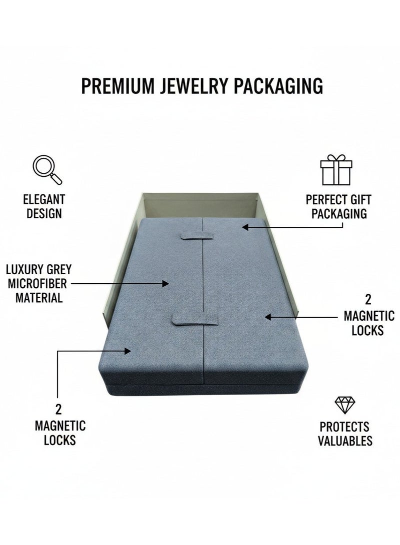 Al Seraj Luxury Full Jewellery Set Box | Premium Grey Microfiber Exterior & Interior | Necklace, Ring, Earrings & Bracelet Organizer | Made in Dubai | Gift & Display Ready - Image 4